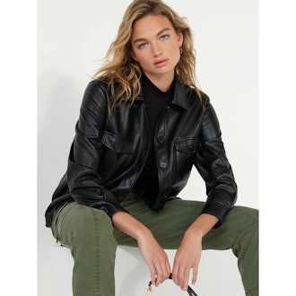 Faux Leather Button Down Shacket