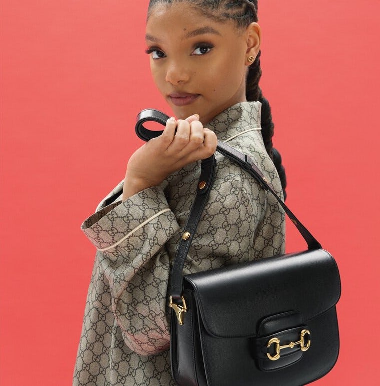 Halle Bailey stars in the Gucci Horsebit 1955 campaign.
