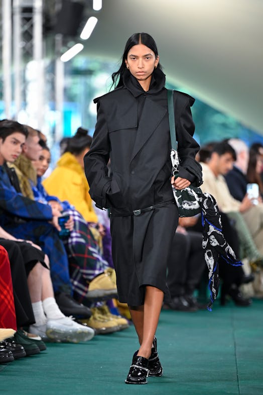 A model walks the runway at the Burberry show during London Fashion Week September 2023 on September...