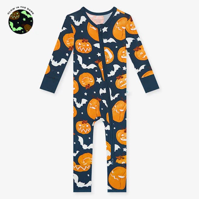 Baby Halloween pajamas with jack-o-lanterns and glow in the dark moons