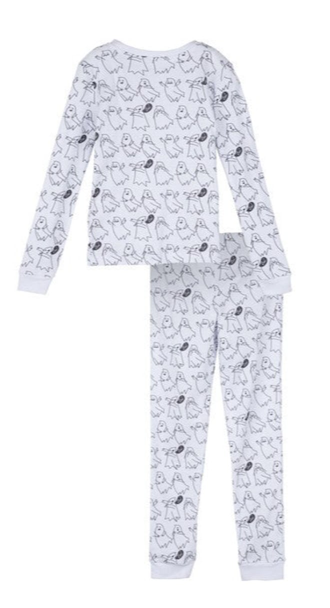 Kids halloween pajamas with black and white ghosts