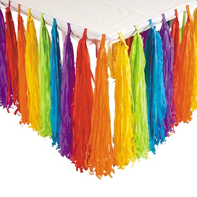 Rainbow Fringe Party Table Skirt
