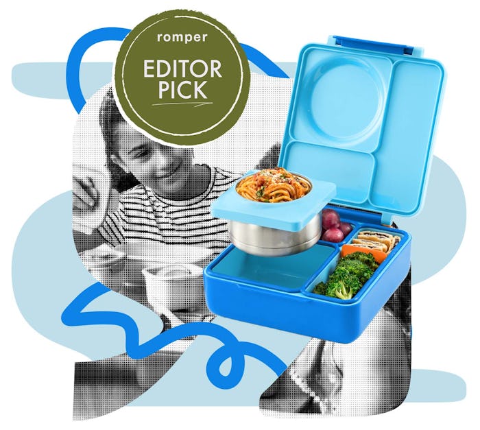 OmieBox lunch box in blue, in a review about why the OmieBox is the best lunch box for kids.