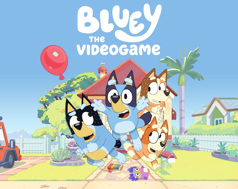 Bluey and her family on the cover of 'Bluey: The Videogame.'