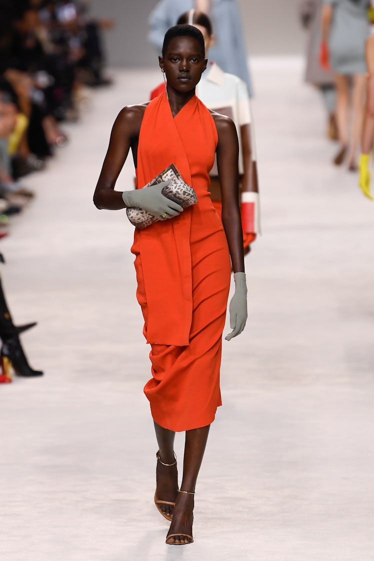 Model on the runway at the Fendi Spring 2024 Ready To Wear Fashion Show on September 20, 2023 in Mil...