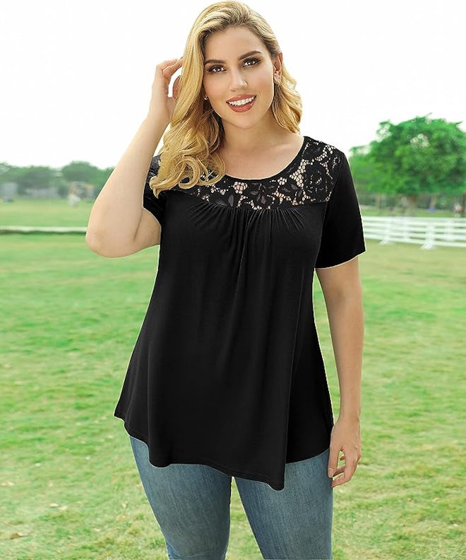 LETDIOSTO Short Sleeve Lace Tunic Top
