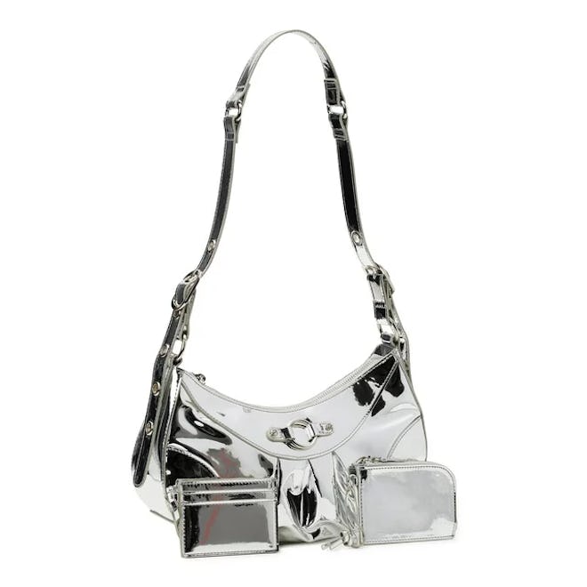 Women's Contemporary Hobo Handbag, Silver Mirror
