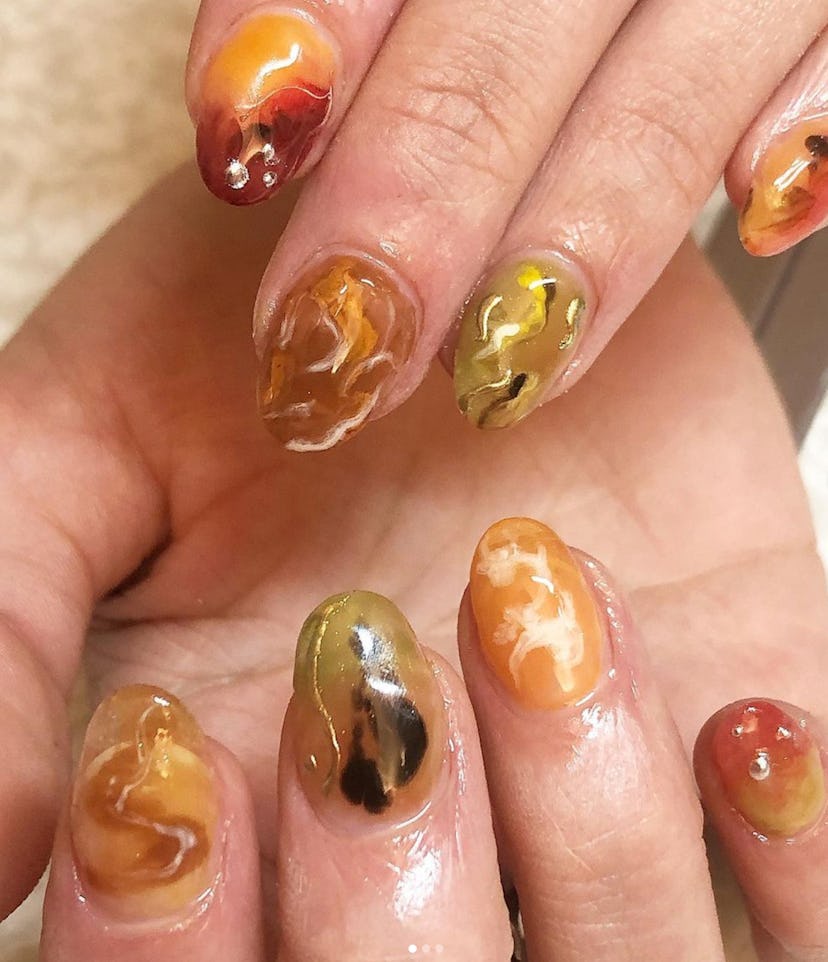 This caramel-colored manicure looks like taffy.