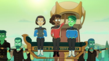 The Lower Decks gang on Orion in "Something Borrowed, Something Green."