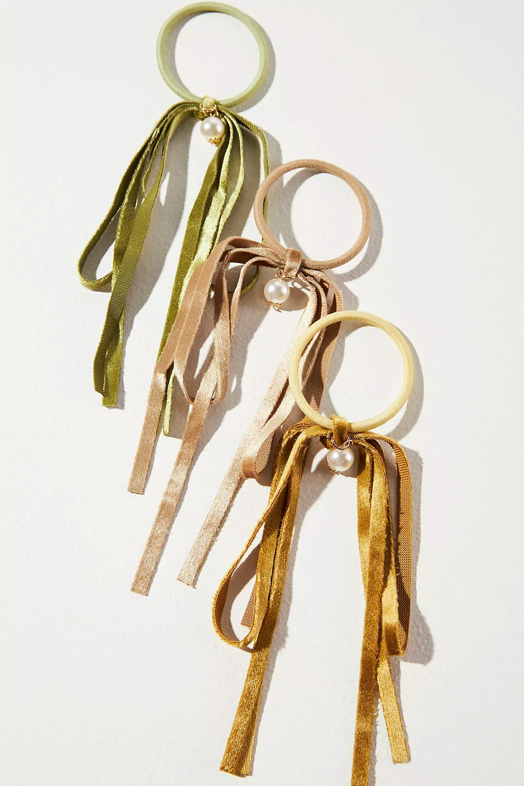 Anthropologie Ribbon &amp; Pearl Hair Ties, Set of 3
