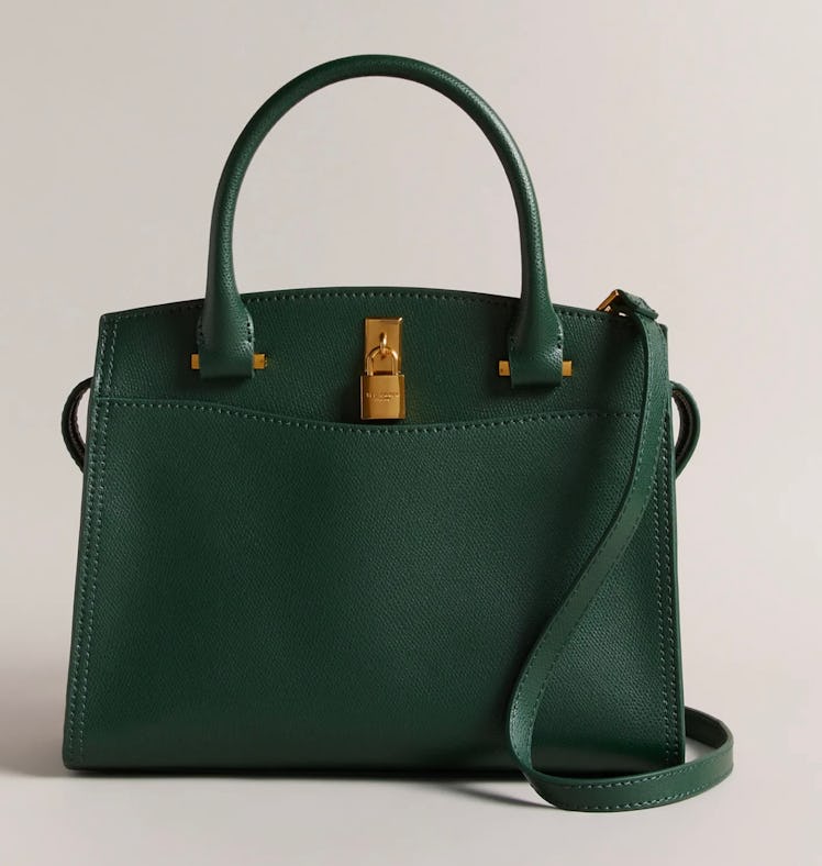emerald green leather padlock handbag