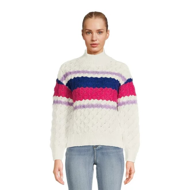 Mock Neck Pullover Sweater with Long Sleeves