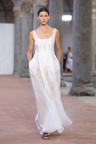 A model walks the runway at the Alberta Ferretti fashion show during the Milan Fashion Week Womenswe...