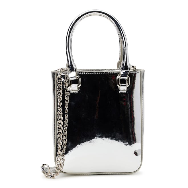 Contemporary Tote Crossbody Handbag, Silver Mirror