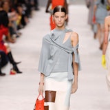 Model on the runway at the Fendi Spring 2024 Ready To Wear Fashion Show on September 20, 2023 in Mil...