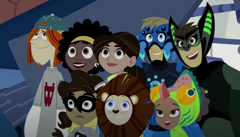The Wild Kratts and some kids gather on Halloween.