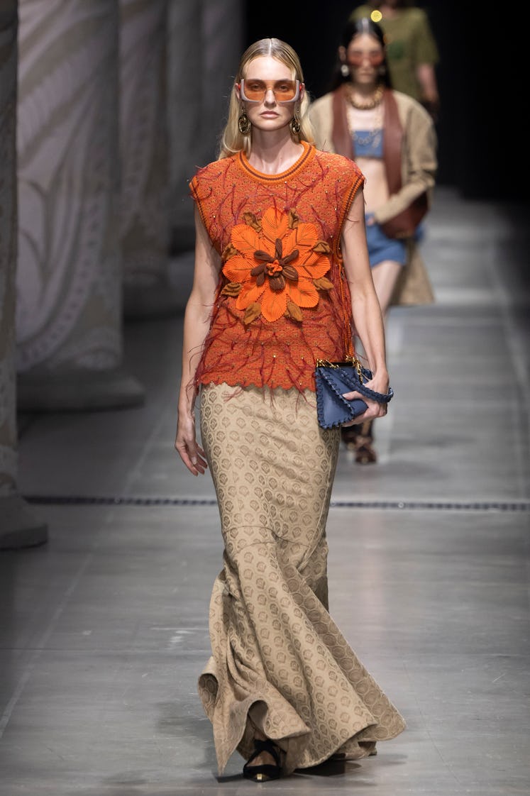 Caroline Trentini walks the runway during the Etro Ready to Wear Spring/Summer 2024 fashion show as ...