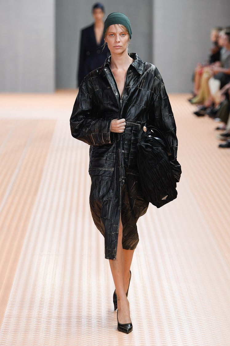 Model on the runway at the Prada Spring 2024 Ready To Wear Fashion Show on September 21, 2023 in Mil...