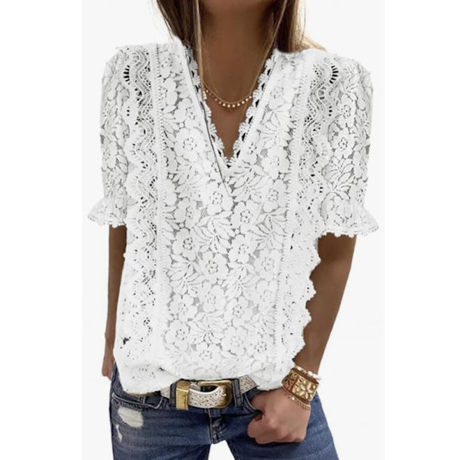 SHEWIN V-Neck Lace Top