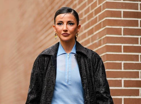 Side parts are a Milan fashion week beauty street style trend