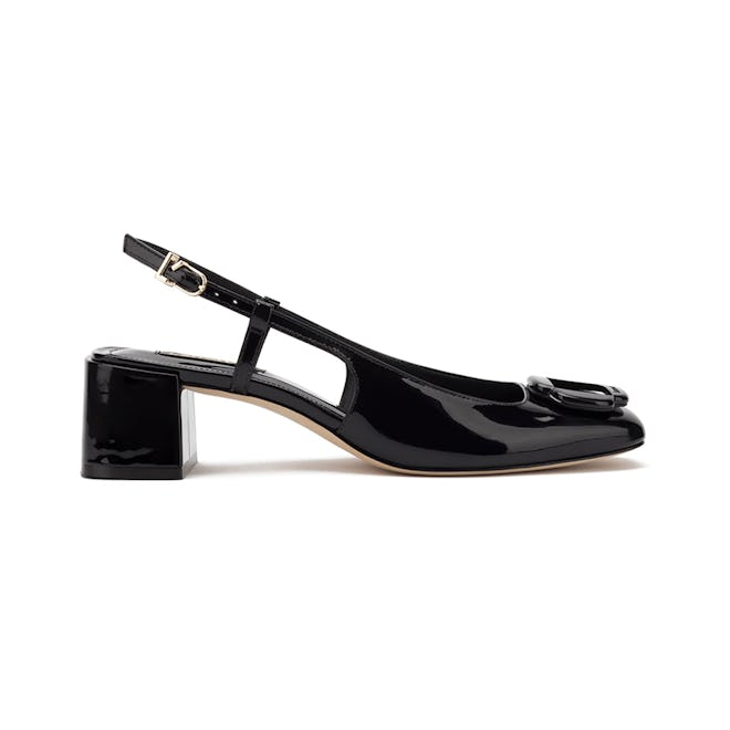 Larroudé Maria Block in Black Patent Leather