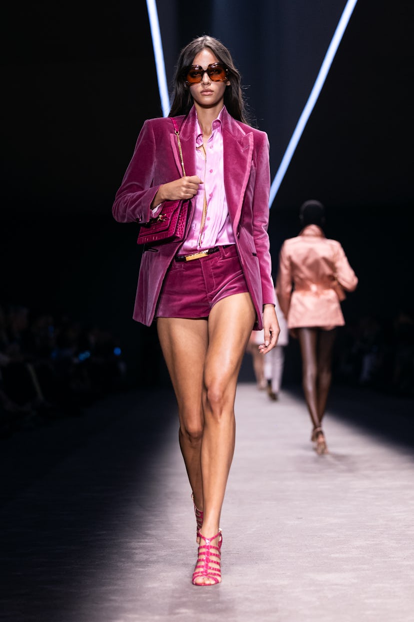 A model walks the runway at the Tom Ford fashion show during the Milan Fashion Week Womenswear Sprin...
