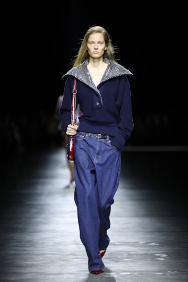 A model walks the runway of Gucci Ancora during Milan Fashion Week on September 22, 2023 in Milan, I...