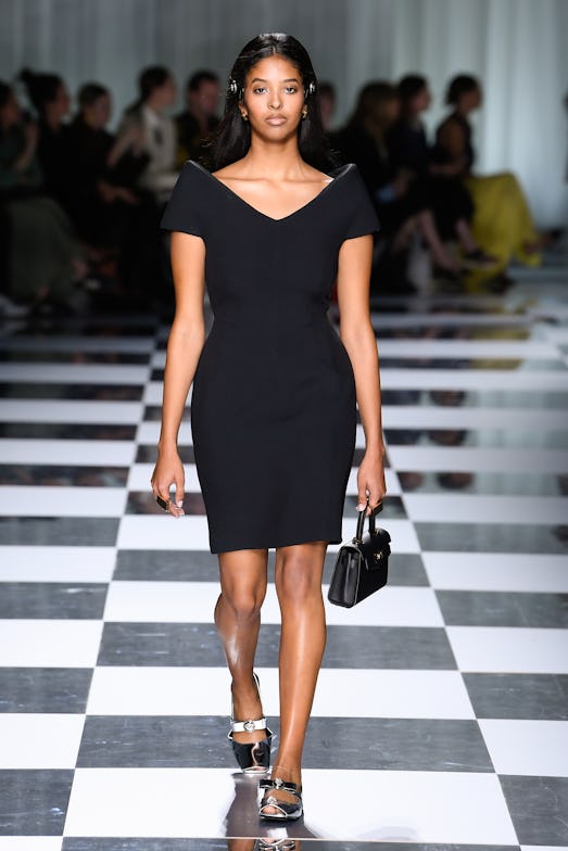 Model on the runway at the Versace Spring 2024 Ready To Wear Fashion Show on September 22, 2023 in M...