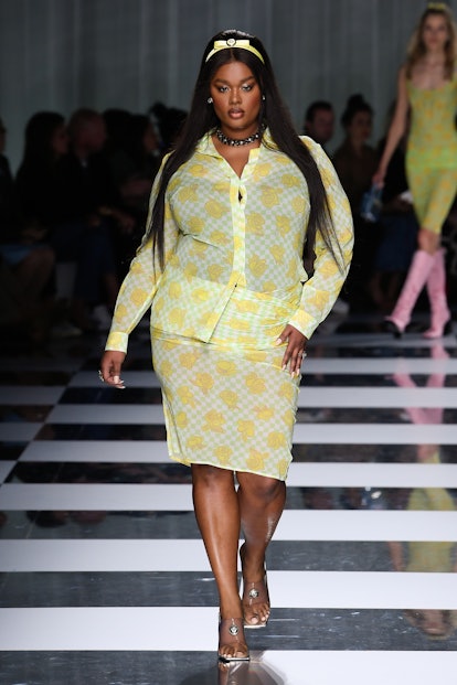 Model on the runway at the Versace Spring 2024 Ready To Wear Fashion Show on September 22, 2023