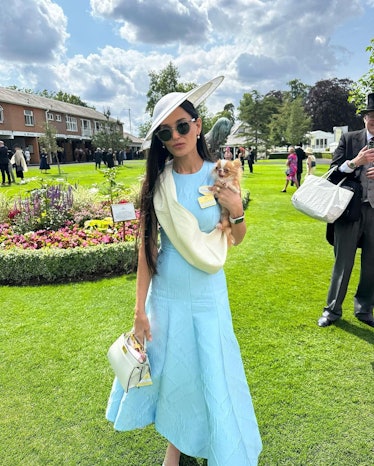 Demi Moore and her dog Pilaf at the Royal Ascot 2023.