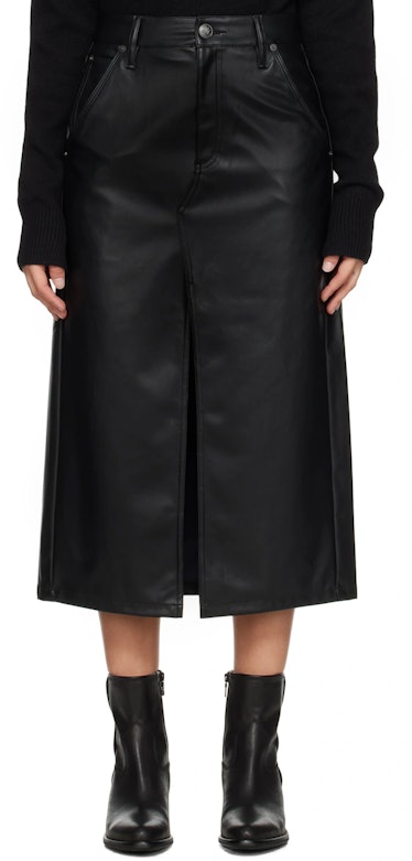 Black Sid Faux-Leather Midi Skirt
