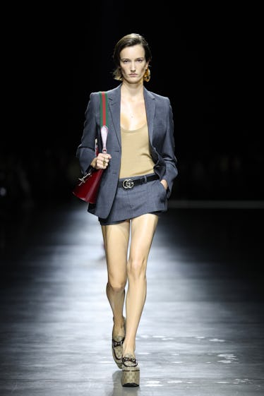 A model walks the runway of Gucci Ancora during Milan Fashion Week on September 22, 2023 in Milan, I...