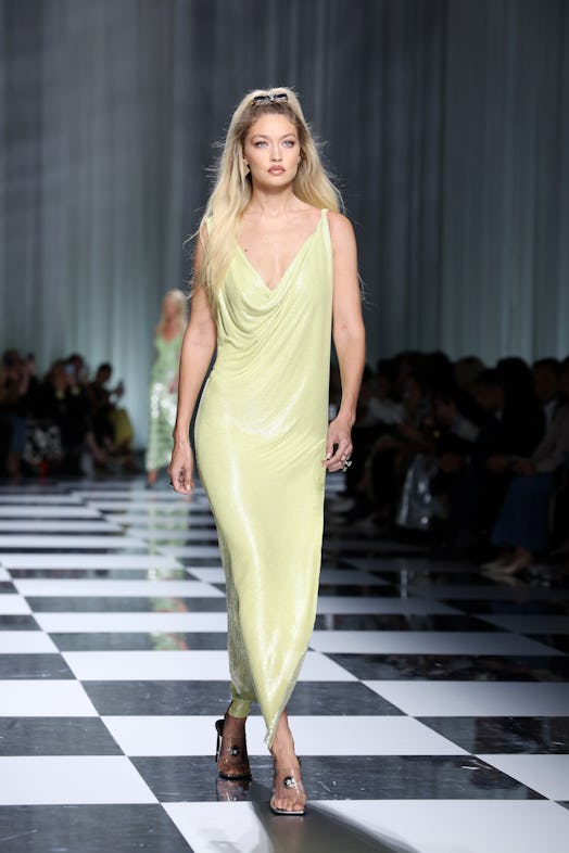 Gigi Hadid walks the runway at the Versace fashion show during the Milan Fashion Week Womenswear Spr...