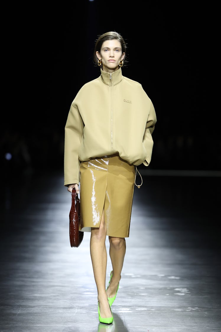 A model walks the runway of Gucci Ancora during Milan Fashion Week on September 22, 2023 in Milan, I...