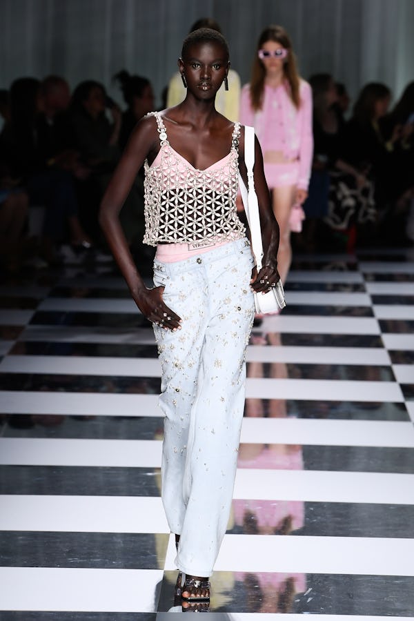 Model on the runway at the Versace Spring 2024 show