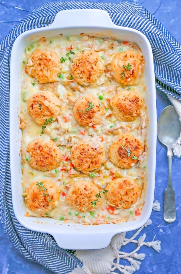 chicken pot pie with cheddar chive biscuits