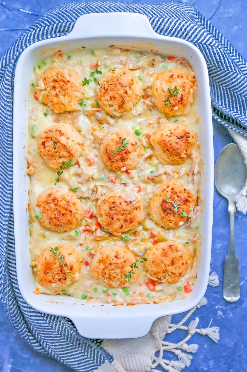 chicken pot pie with cheddar chive biscuits