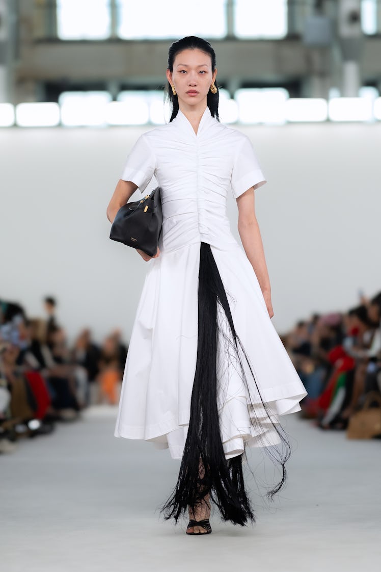 A model walks the runway at the Ferragamo fashion show during the Milan Fashion Week Womenswear Spri...
