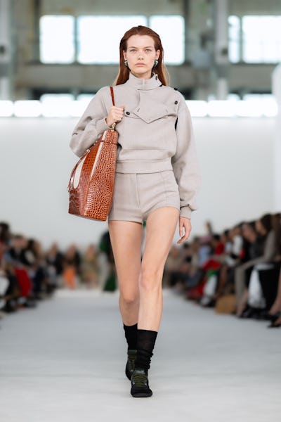 A model walks the runway at the Ferragamo Spring 2024 show