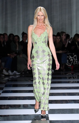 Claudia Schiffer walks the runway during the Versace Ready to Wear Spring/Summer 2024 