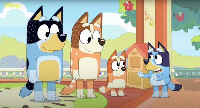 screenshot of bluey and heeler family from hide and week episode