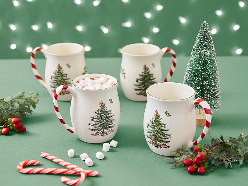 Portmeirion Set of 4 Christmas Tree Mug with Peppermint Handle