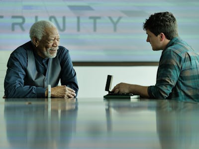 Morgan Freeman as Anton Burrell and Josh Hutcherson as Franklin Fox in '57 Seconds'