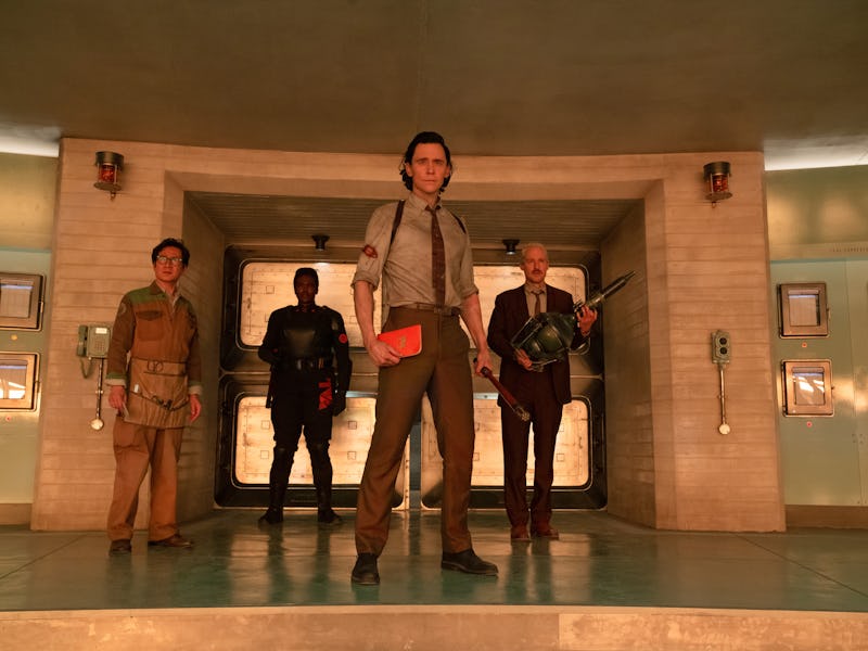Ke Huy Quan as O.B., Wunmi Mosaku as Hunter B-15, Tom Hiddleston as Loki, and Owen Wilson as Mobius ...