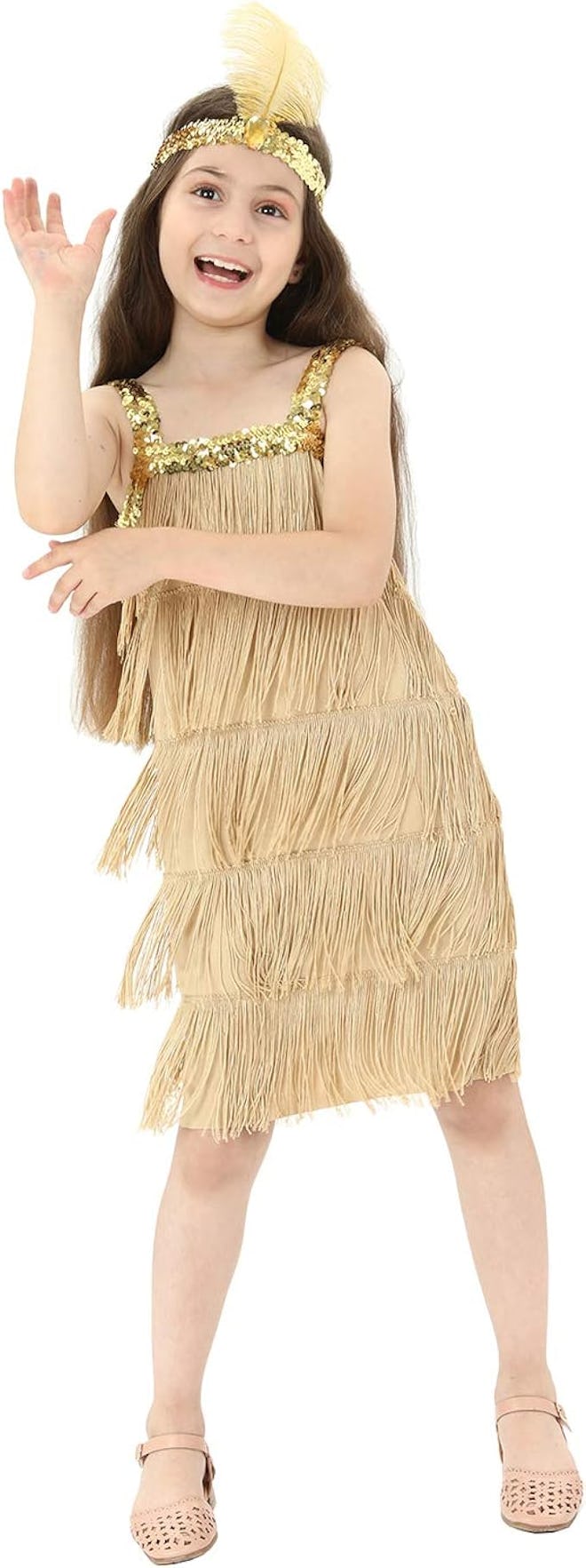 Leadtex Girl's 20s Flapper Dresses Costume Dress Childrens Party Fringed Dresses with Feather Headba...