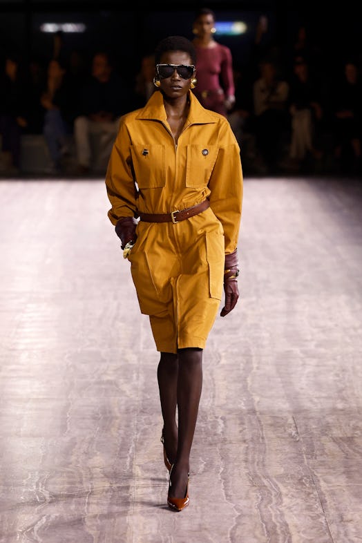 A model walks the runway during the Saint Laurent Womenswear Spring/Summer 2024 show as part of Pari...