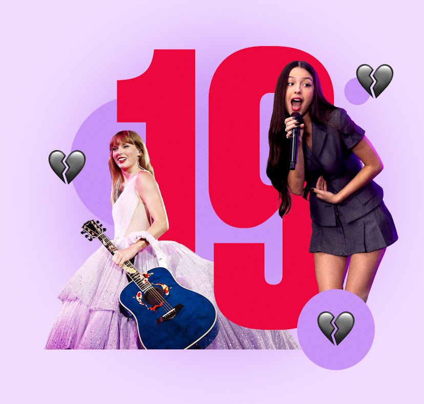 Taylor Swift and Olivia Rodrigo singing their songs about 19-year-old relationships