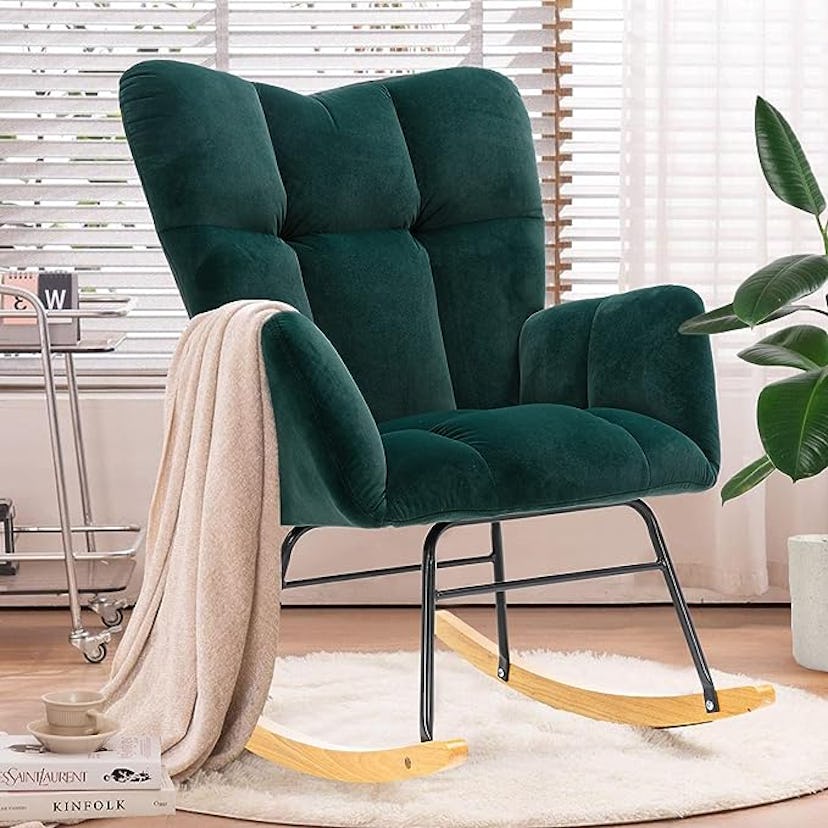 NIOIIKIT Velvet Nursery Rocking Chair 