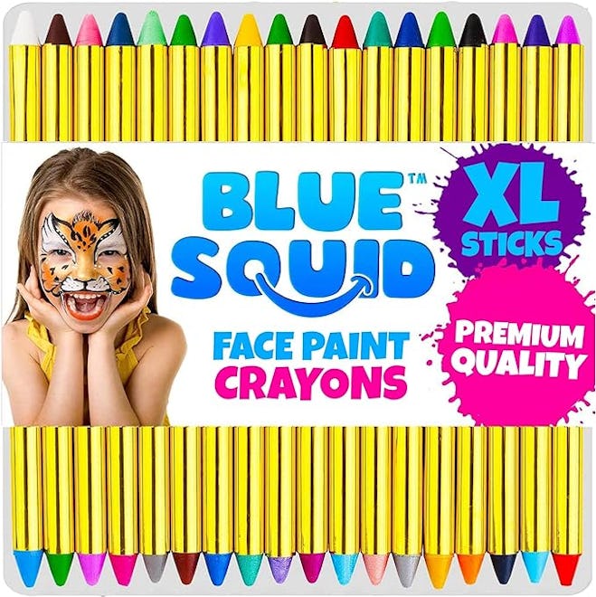 Face Paint Crayons for Kids, Blue Squid 36pcs XL Face & Body Painting Makeup Crayons, Safe for Sensi...