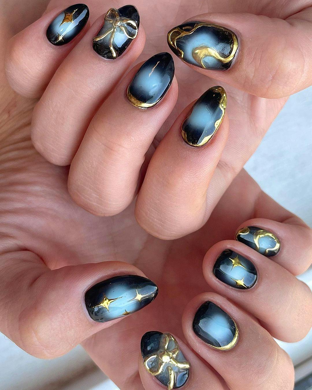Galaxy Glam: Black & Red Nail Magic